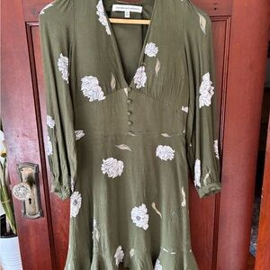 Olive Floral Long Sleeve Dress